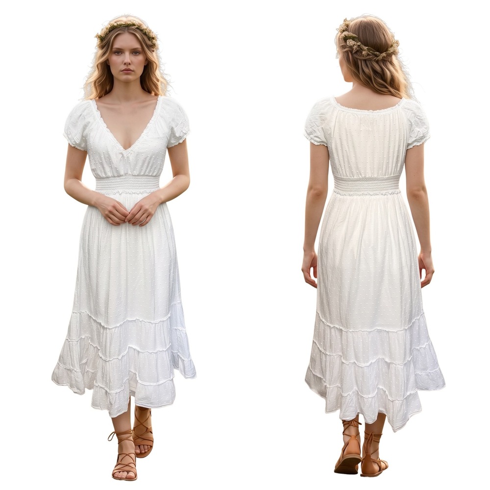 Betsey Johnson Midi Dress Womens XS Cottagecore Coquette Smocked Tiered  Prairie